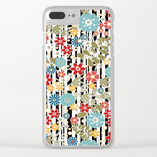 Floral pattern on striped background Clear iPhone Case