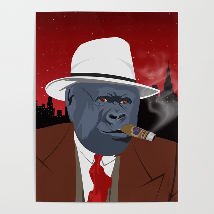 gorilla mafia boss art al capone style illustration red Poster