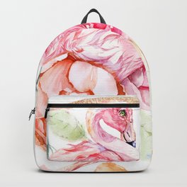 Shimmering Rose Gold Flamingo With Flowers And Fronds Backpack