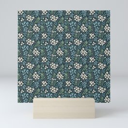 Teal Tranquility: A Tapestry of Floral Elegance Mini Art Print