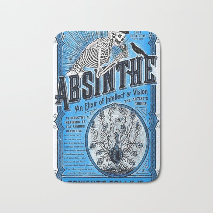 Vintage 1871 Absinthe Blue Liquor Skeleton Elixir Aperitif Cocktail Alcohol Advertisement Poster Bath Mat