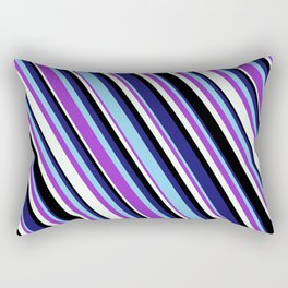 [ Thumbnail: Vibrant Midnight Blue, Sky Blue, Dark Orchid, Mint Cream, and Black Colored Lined/Striped Pattern Rectangular Pillow ]
