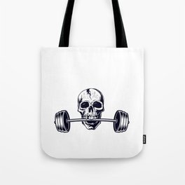 Weightlifters Graphic, Powerlifting Lift Heavy Barbell Skull Design Tote Bag