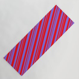 [ Thumbnail: Medium Slate Blue and Red Colored Lined Pattern Yoga Mat ]