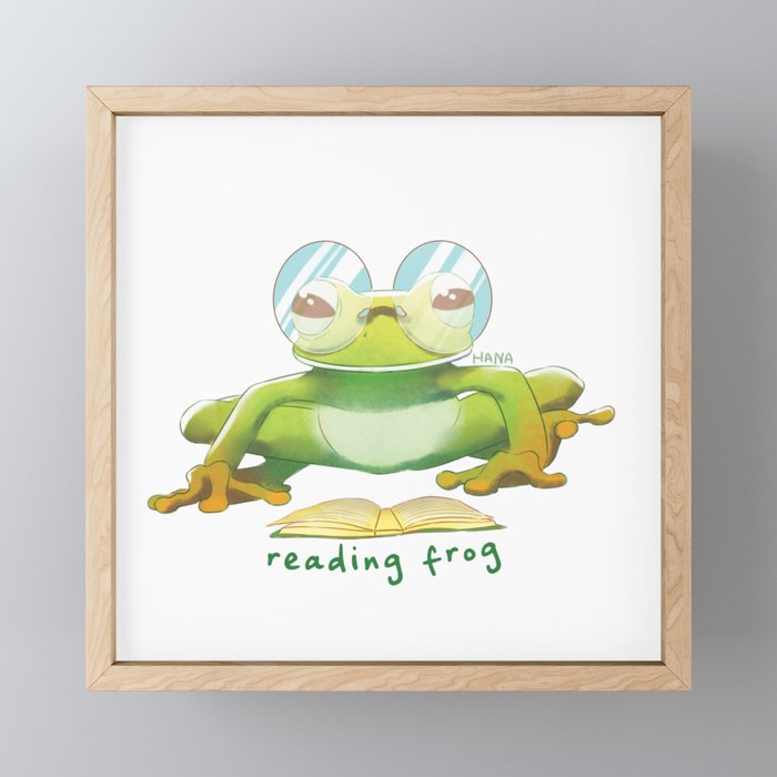 Reading Frog | Hana Stupid Art Framed Mini Art Print
