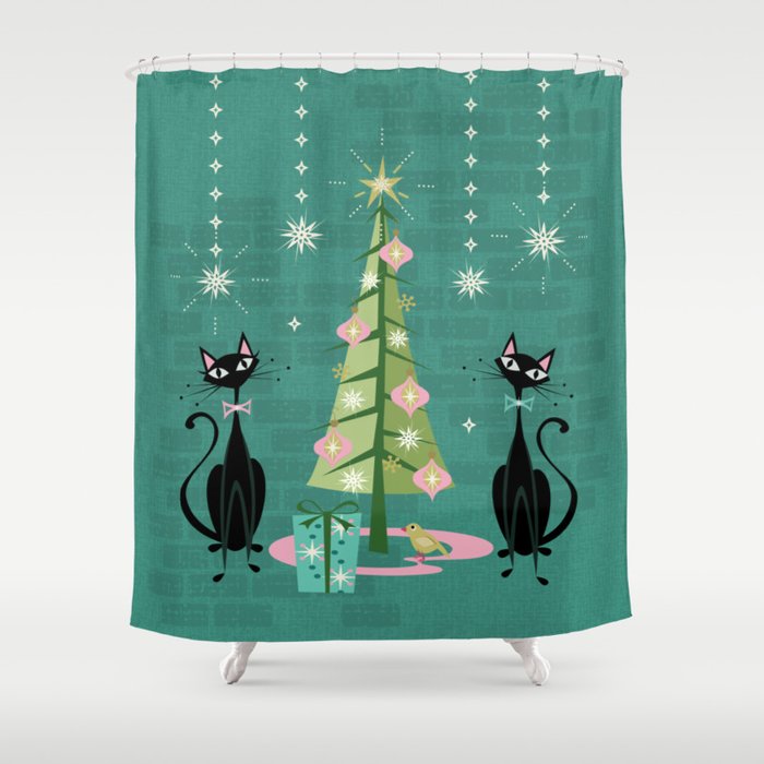 Vintage Kitty Christmas  Shower Curtain