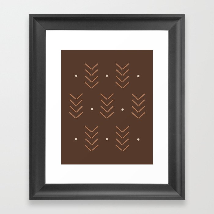 Arrow Lines Geometric Pattern 6 in Brown Shades Framed Art Print