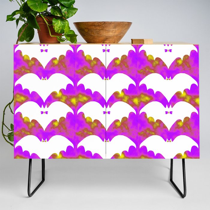 White Bats And Bows Pink Yellow Credenza