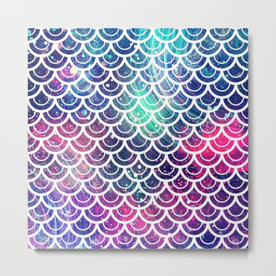 Mermaid Scales Pink Turquoise Blue Metal Print