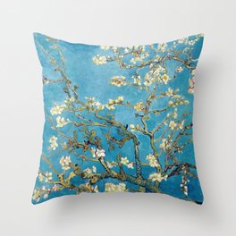 Almond Blossom Vincent Van Gogh Blue Throw Pillow