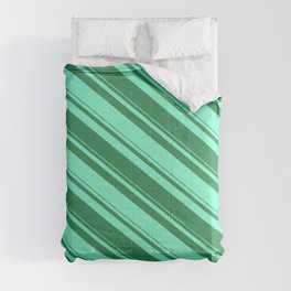 [ Thumbnail: Sea Green and Aquamarine Colored Striped/Lined Pattern Comforter ]