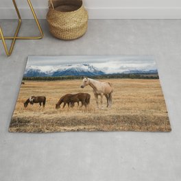 Mountain Horse - Palomino Horse on Autumn Day in Grand Teton National Park Wyoming Rug | Mountains, Photo, Landscape, Horses, West, Digital, Rugged, Landscapes, Herd, Western 