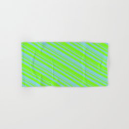 [ Thumbnail: Green & Sky Blue Colored Striped Pattern Hand & Bath Towel ]