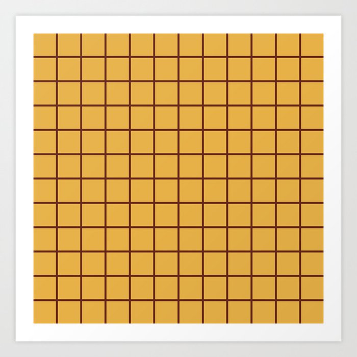 Grid Pattern Brown and Yellow Art Print