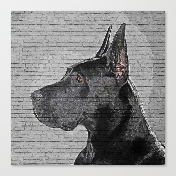 Savage and Cool, Great Dane Dog - Brick Block Background Canvas Print