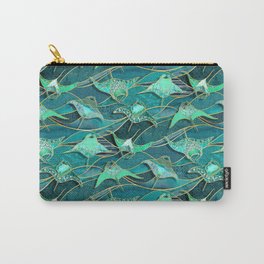 Patchwork Manta Rays in Jade and Emerald Green Carry-All Pouch