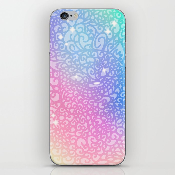 Colourful rainbow. Curly decoration. Cute cat and stars shine. iPhone Skin