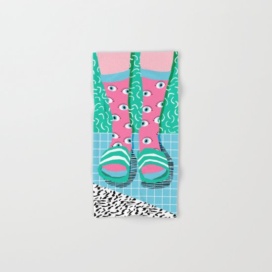 Chillax - memphis throwback style retro classic 1980s 80s grid pattern socks fashion apparel Hand & Bath Towel
