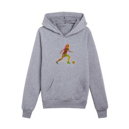 Young soccer kicking in watercolor Kids Pullover Hoodies