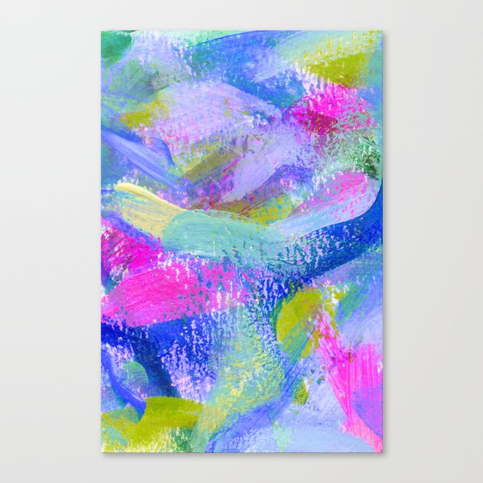 Vaporwave Abstract Brush Strokes - Blue, Teal, Green, Magenta and Purple Canvas Print