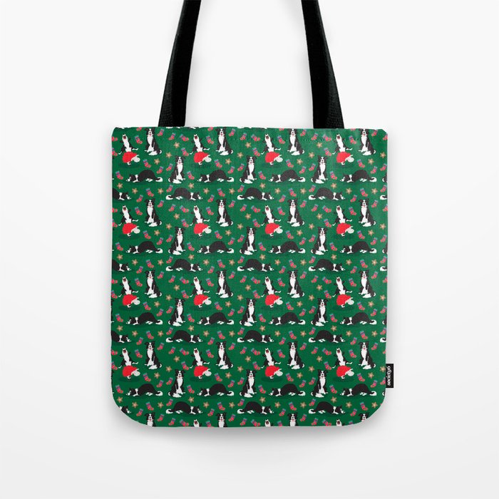 Christmas Border Collie - green Tote Bag