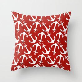 Maritime Nautical Red and White Anchor Pattern - Anchors Throw Pillow