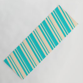 [ Thumbnail: Dark Turquoise and Bisque Colored Striped Pattern Yoga Mat ]