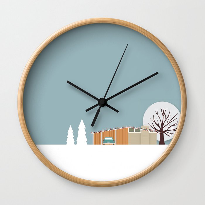 Retro series - Mid Century house in winter Wall Clock