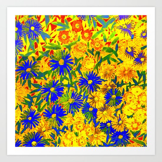 blue flowers by a sunny day Art Print
