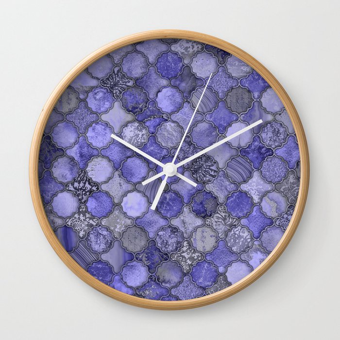 Very Peri Shabby Chic Moroccan Tiles Faded Bohemian Luxury From The Sultans Palace In Periwinkle Wall Clock
