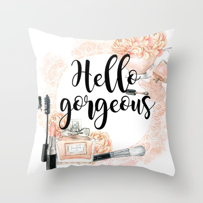 Hello gorgeous Throw Pillow by Peggie Prints Society6