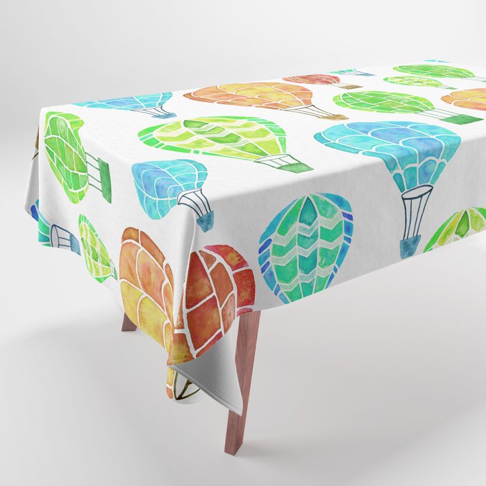 Hot Air Balloons Pattern - Green and Yellow Pallette Tablecloth