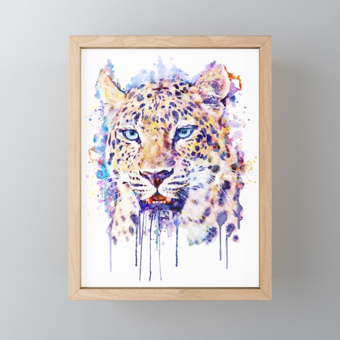 Watercolor Leopard Head Framed Mini Art Print