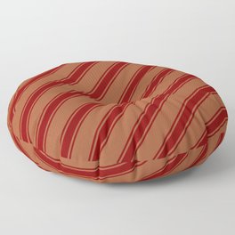 [ Thumbnail: Sienna and Maroon Colored Lined/Striped Pattern Floor Pillow ]