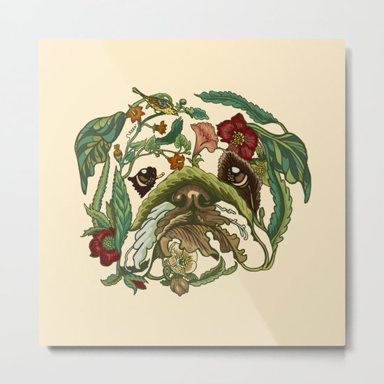Botanical English Bulldog Metal Print