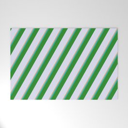 [ Thumbnail: Tan, Light Sea Green, Forest Green, and Lavender Colored Lined/Striped Pattern Welcome Mat ]