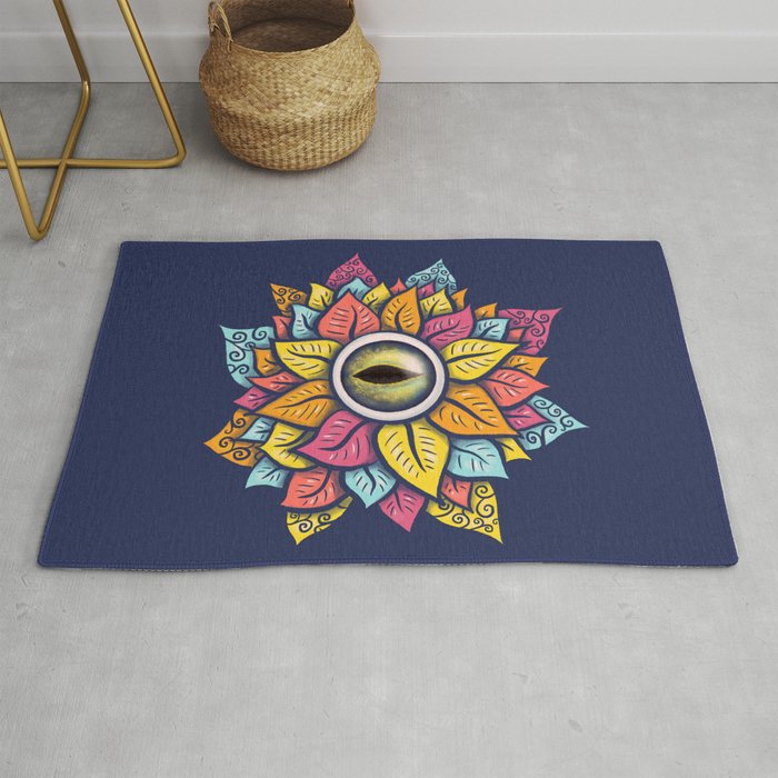 Colorful Reptile Eye Flower Fun Weird Digital Art Rug By Borianagiormova