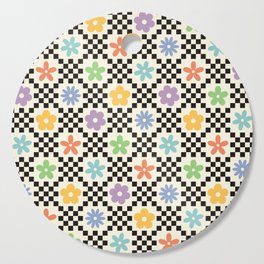 Retro Colorful Flower Double Checker Cutting Board