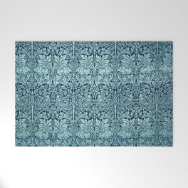 William Morris Teal Blue Rabbit And Floral Vintage Wall Paper Pattern Welcome Mat