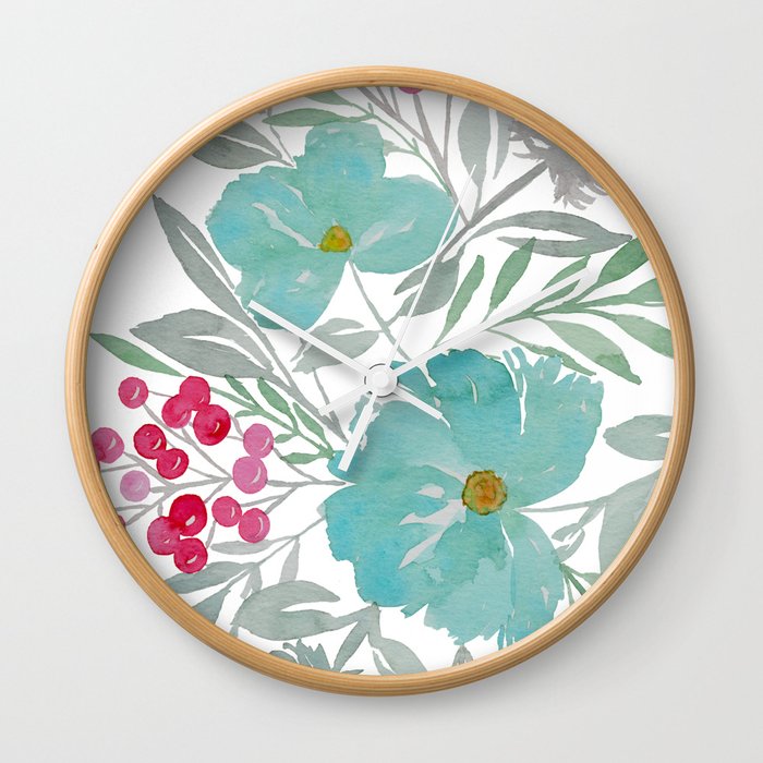 Blue Beach Flowers Wall Clock
