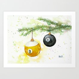 Billiard Pool Balls Christmas Ornaments 8-Ball 9-Ball Art Print