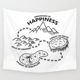 Motivational Map to Mountains of Happiness Wall Tapestry