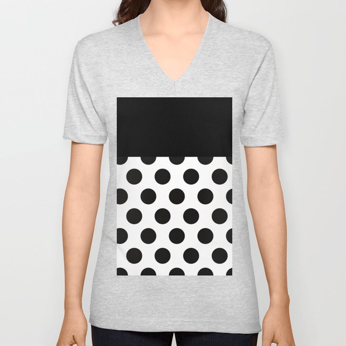 White & Black Polka Dots V Neck T Shirt