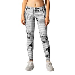 Geometric Abstract Black Gray White Gradient Musical Notes Leggings