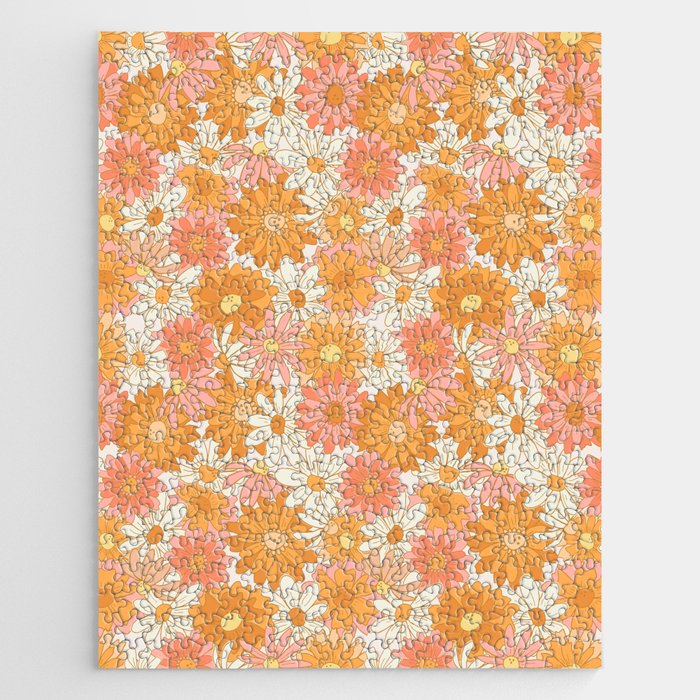 70s Floral - Pink & Orange Jigsaw Puzzle