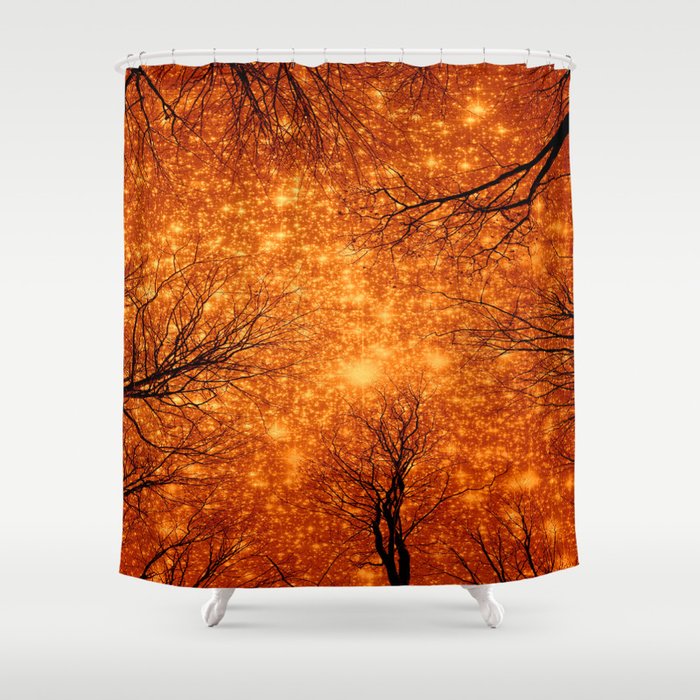 Black Trees Amber Space Shower Curtain