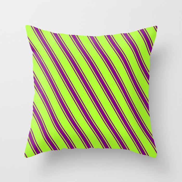 Light Green and Purple Colored Lines/Stripes Pattern Throw Pillow