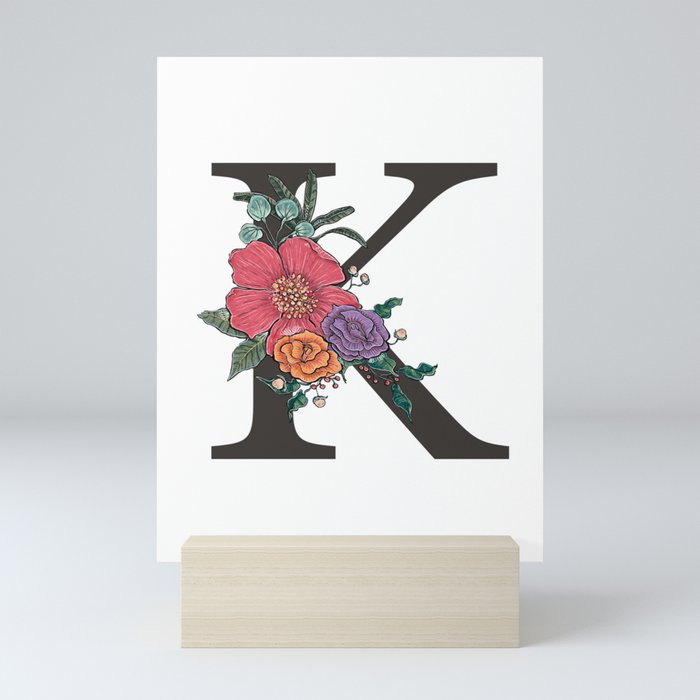 Monogram Letter K with Flowers Mini Art Print