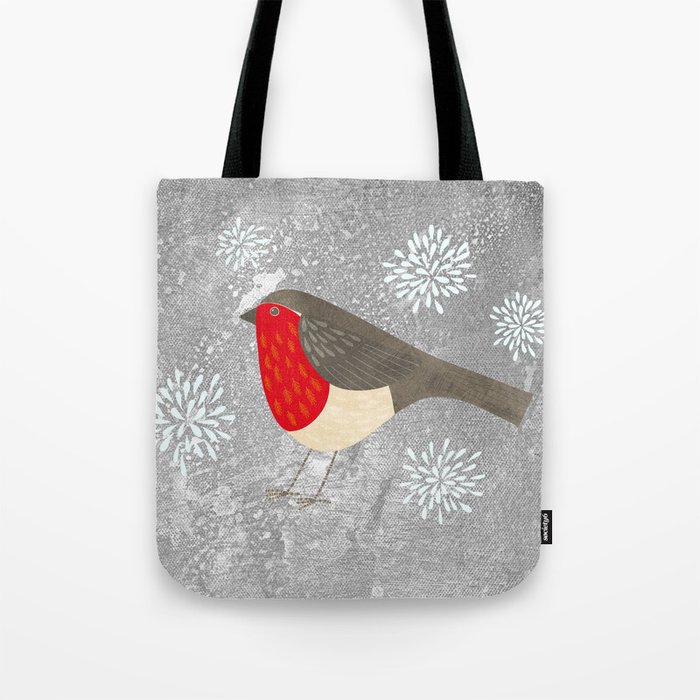 Robin and Snowflakes Tote Bag