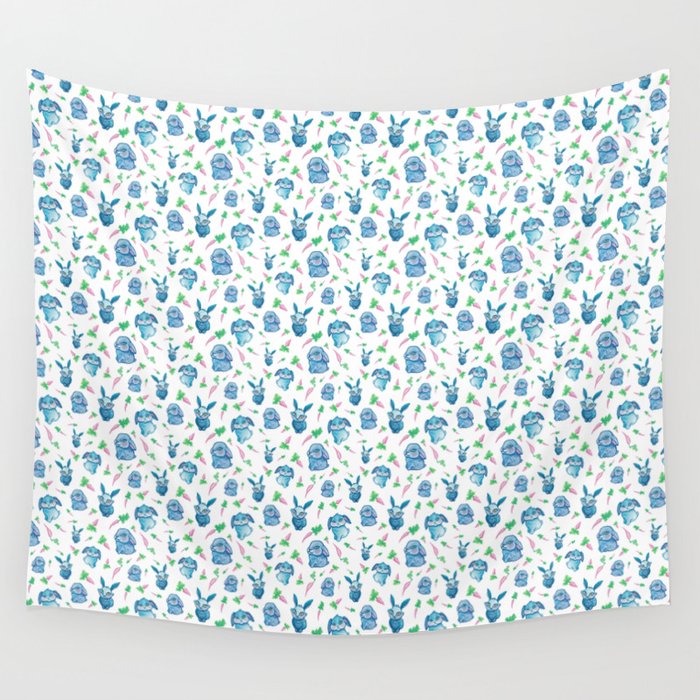 Blue Bunny Pattern Wall Tapestry